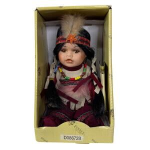 Kinnex Heirloom Little Cubs Native American 8" Porcelain Doll D08672B NWT
